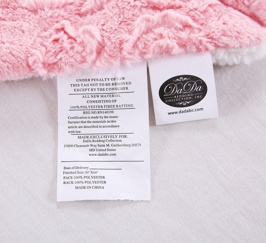 Luxury Blossom Pink Rose Buds Pink Sherpa Backside Faux Fur Throw Blanket