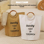 Laundry Today or Tomorrow Large Canvas Laundry Hamper with Bamboo Handles