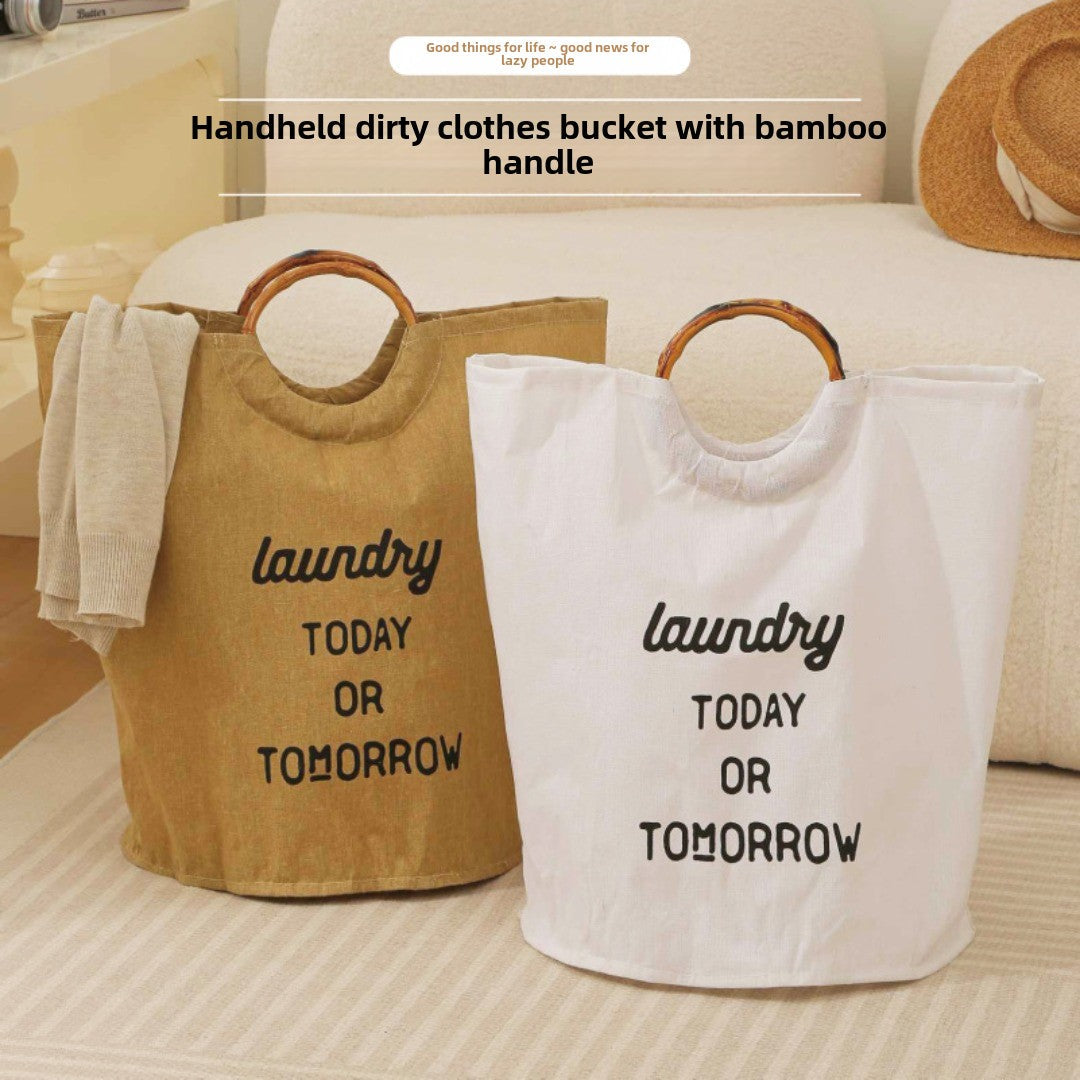 Laundry Today or Tomorrow Large Canvas Laundry Hamper with Bamboo Handles