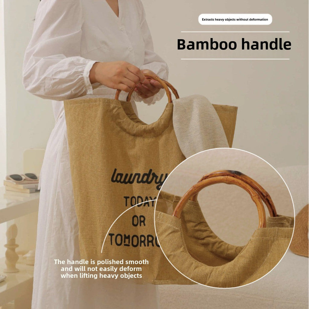 Laundry Today or Tomorrow Large Canvas Laundry Hamper with Bamboo Handles