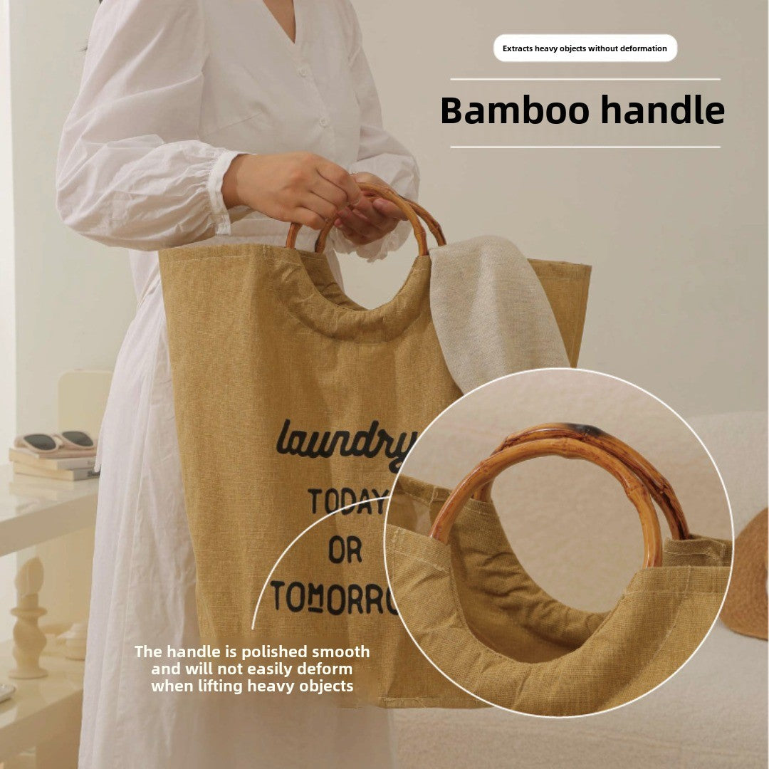 Laundry Today or Tomorrow Large Canvas Laundry Hamper with Bamboo Handles