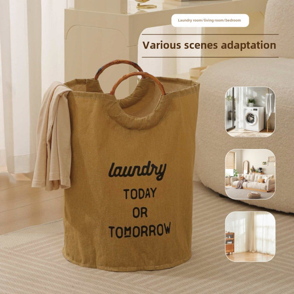 Laundry Today or Tomorrow Large Canvas Laundry Hamper with Bamboo Handles