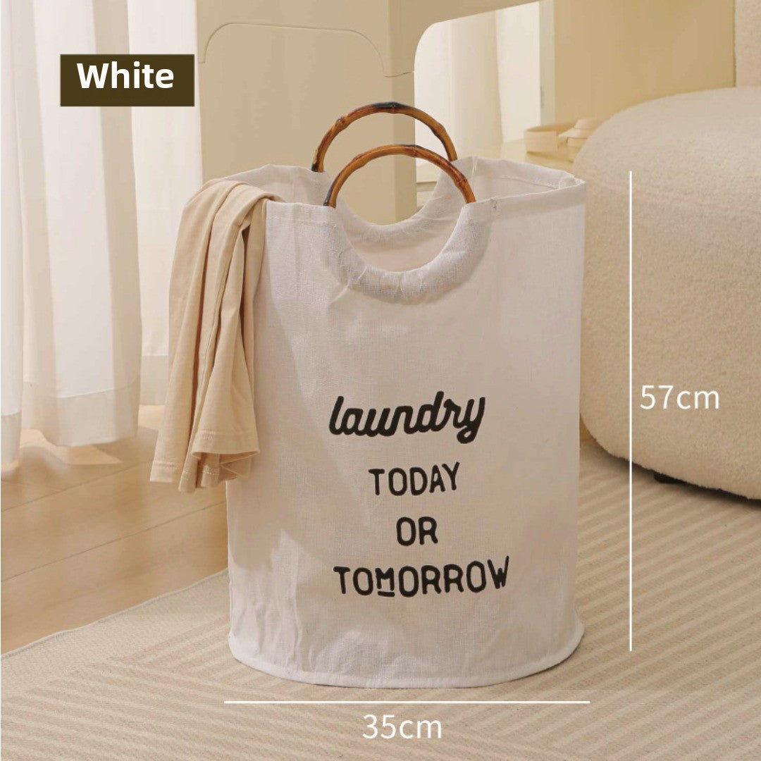 Laundry Today or Tomorrow Large Canvas Laundry Hamper with Bamboo Handles