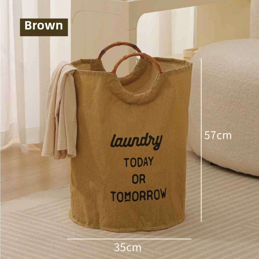 Laundry Today or Tomorrow Large Canvas Laundry Hamper with Bamboo Handles