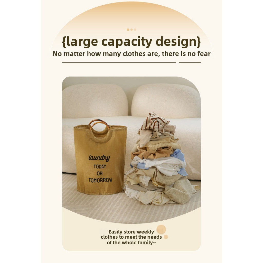 Laundry Today or Tomorrow Large Canvas Laundry Hamper with Bamboo Handles